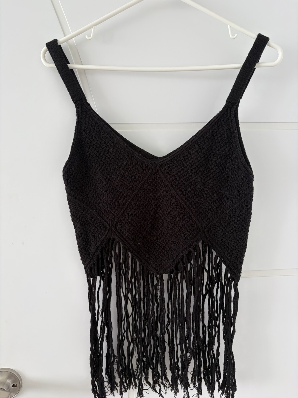 Arden B Black Crochet Fringe Top 70s Boho Festival Fairy Grunge Cami M/L